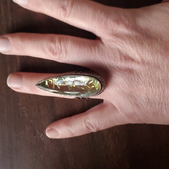 New Oversized Golden Rutile 925 Silver Ring. - Picture 15 of 16